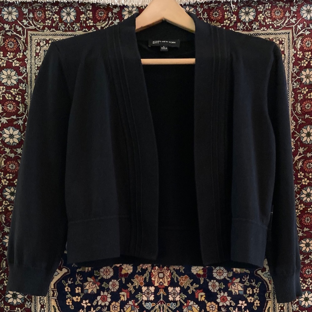 Jones New York - L - Cropped Black Open Front Cardigan - Dress It Up or Down!
